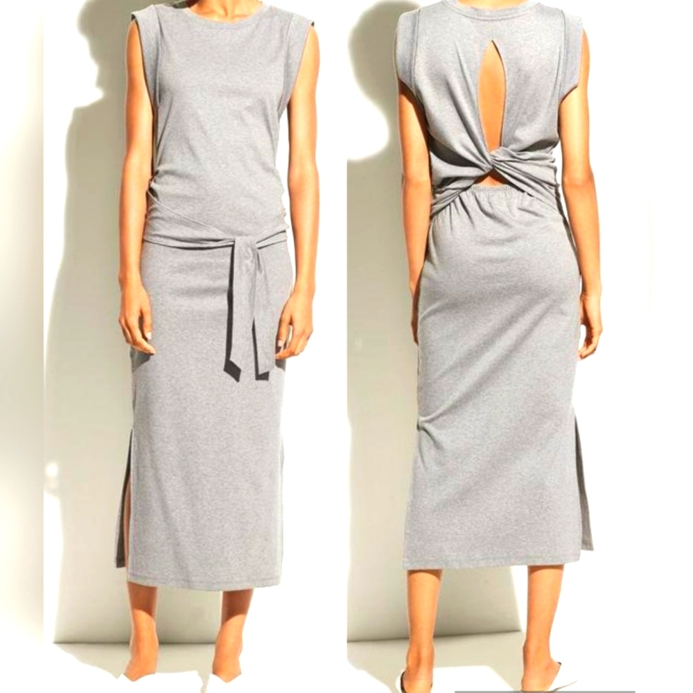 NWT‎ VINCE Gray Cotton Midi Tie Belt Dress XS